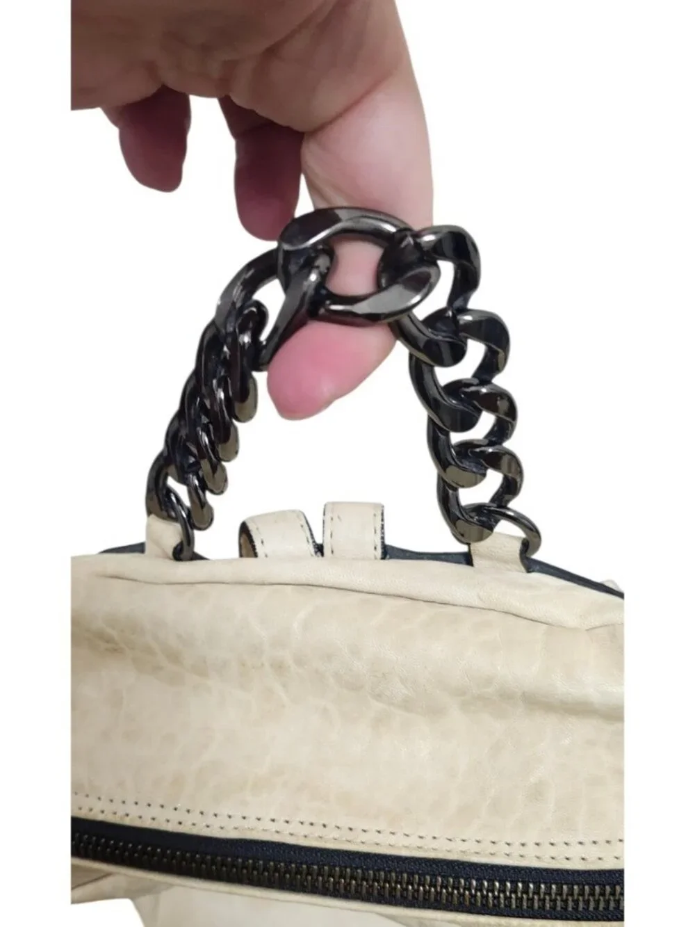 INNUE Made in Italy Ivory Leather Backpack Chain Handle Purse